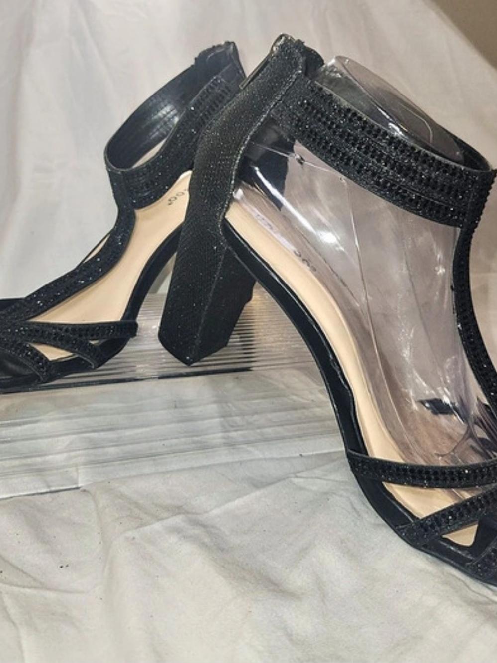 Bamboo Black Sparkle Embellished Block Heels 8.5 Prom Wedding Homecoming Party